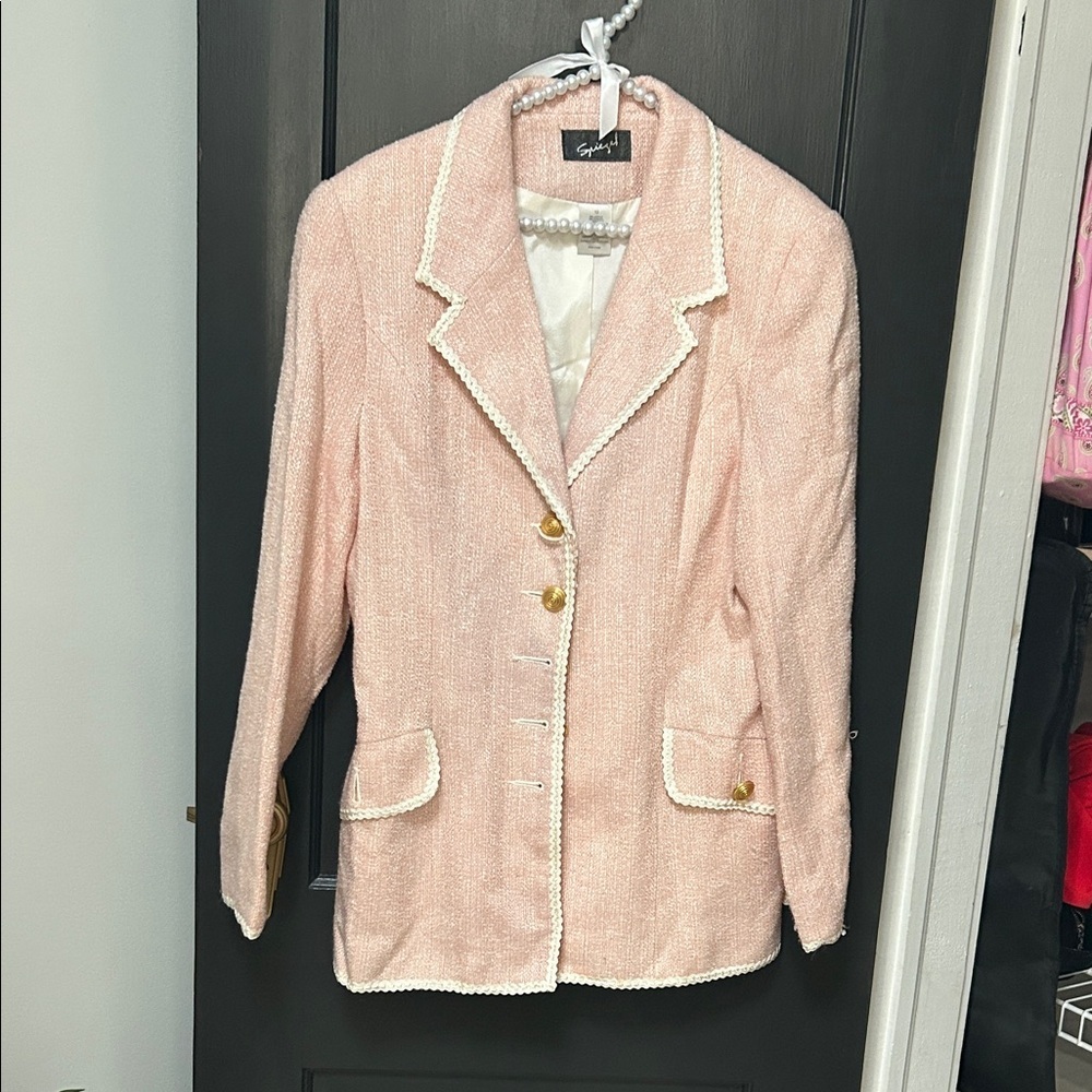 Pink Women's Vintage Blazer with lace Details